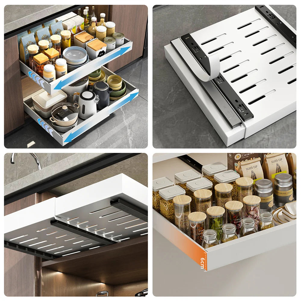 Non-Perforated Expandable Kitchen Pull Out Storage Cabinet Drawer Organizer Adjustable Sink Shelf Sliding Out Storage Shelves