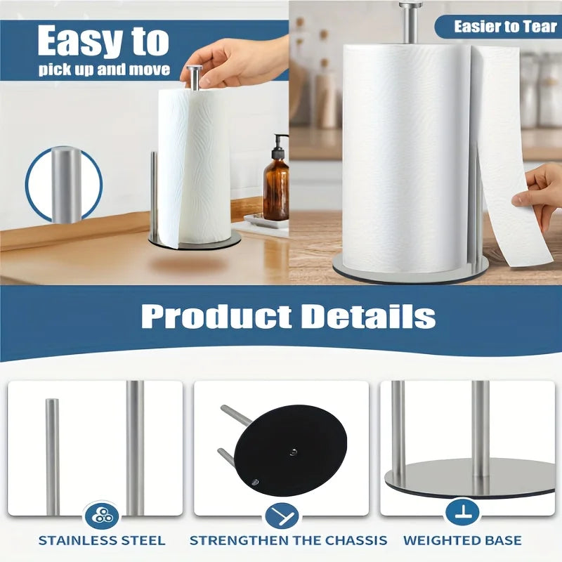 Paper Towel Holder Countertop Paper Towel Holder Steady Paper Roll Holder Weighted Paper Towel Stand for Kitchen Bathroom