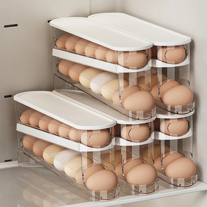 Slide Type Egg Carton Double Automatic Egg Roller Refrigerator Side Door Egg Storage Kitchen Countertop Egg Holder