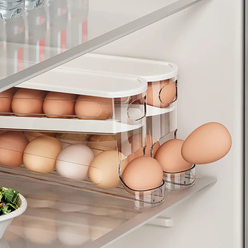 Slide Type Egg Carton Double Automatic Egg Roller Refrigerator Side Door Egg Storage Kitchen Countertop Egg Holder