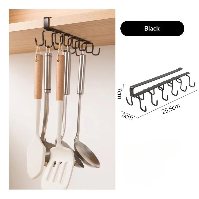 Punch-free Double-row Hooks Under Cabinet Mug Cup Hanger Rack Kitchen Organizer Hanging Storage Holder