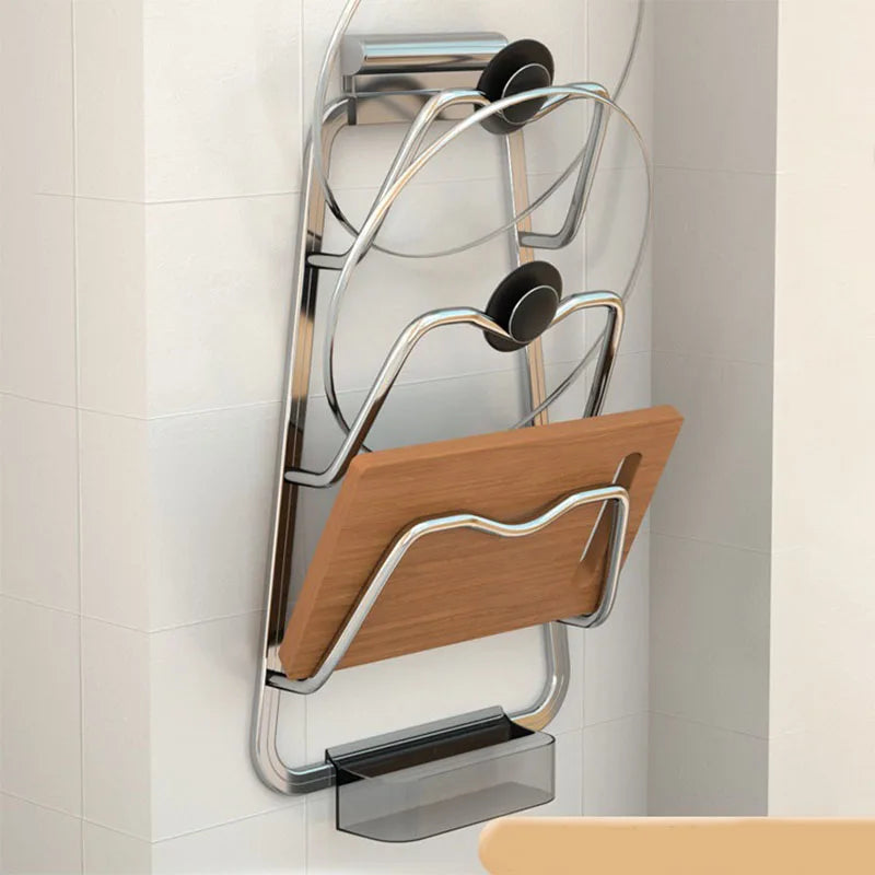 3 Layer Wall-Mounted Pot Pan Lid Storage Holder No Punching Self-Adhesive Household Kitchen Pan Lid Organizer Pot Cover Rack