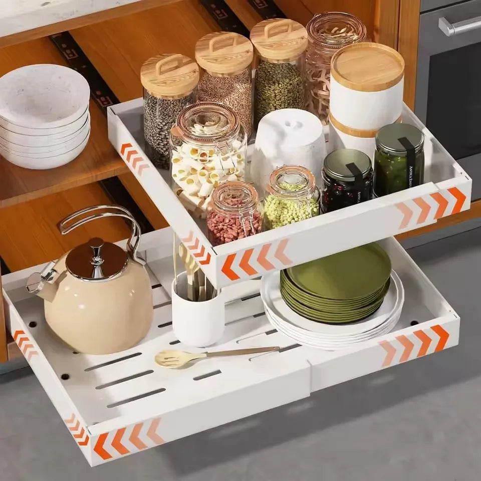 Non-Perforated Expandable Kitchen Pull Out Storage Cabinet Drawer Organizer Adjustable Sink Shelf Sliding Out Storage Shelves