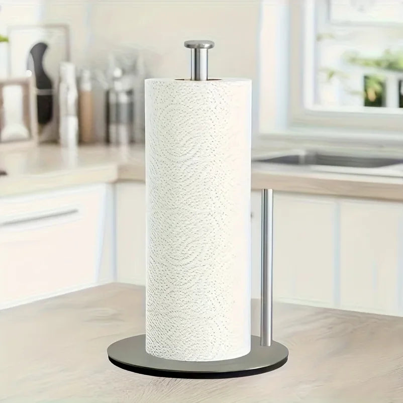 Stainless Steel Paper Towel Holder with Weighted Base, Heavy-Duty Kitchen Roll Dispenser, Countertop Organizer Space-Saving for