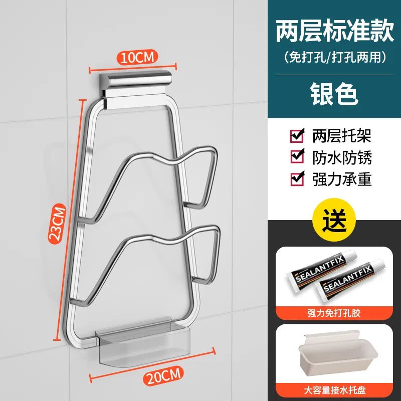 3 Layer Wall-Mounted Pot Pan Lid Storage Holder No Punching Self-Adhesive Household Kitchen Pan Lid Organizer Pot Cover Rack