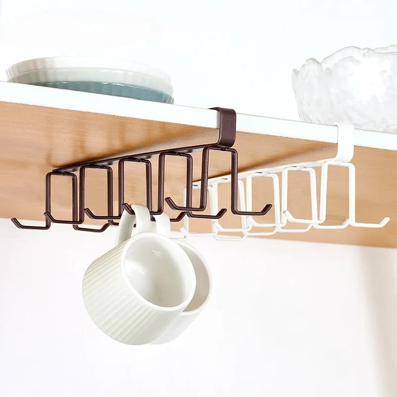 Punch-free Double-row Hooks Under Cabinet Mug Cup Hanger Rack Kitchen Organizer Hanging Storage Holder