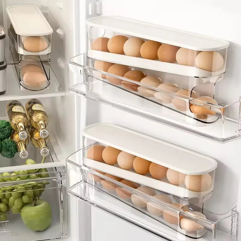 Slide Type Egg Carton Double Automatic Egg Roller Refrigerator Side Door Egg Storage Kitchen Countertop Egg Holder