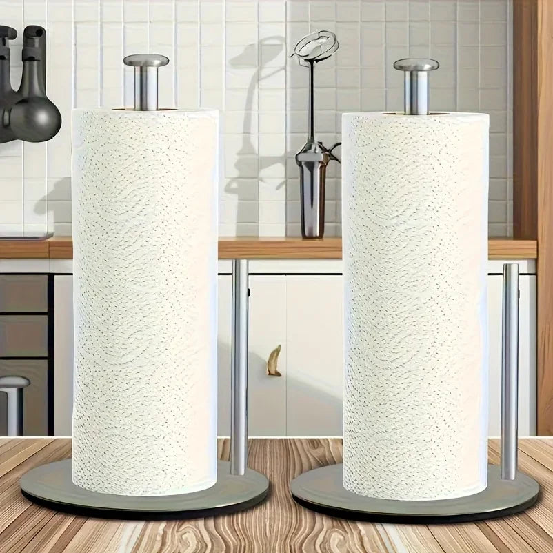 Stainless Steel Paper Towel Holder with Weighted Base, Heavy-Duty Kitchen Roll Dispenser, Countertop Organizer Space-Saving for