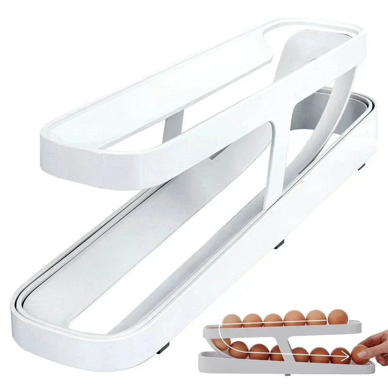 Slide Type Egg Carton Double Automatic Egg Roller Refrigerator Side Door Egg Storage Kitchen Countertop Egg Holder