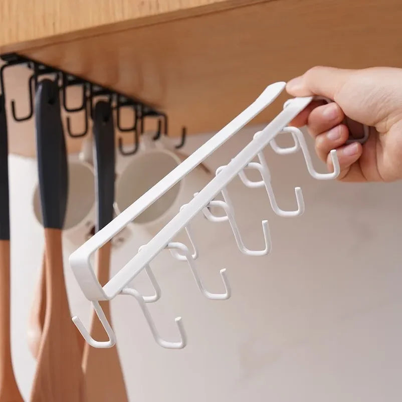 Punch-free Double-row Hooks Under Cabinet Mug Cup Hanger Rack Kitchen Organizer Hanging Storage Holder