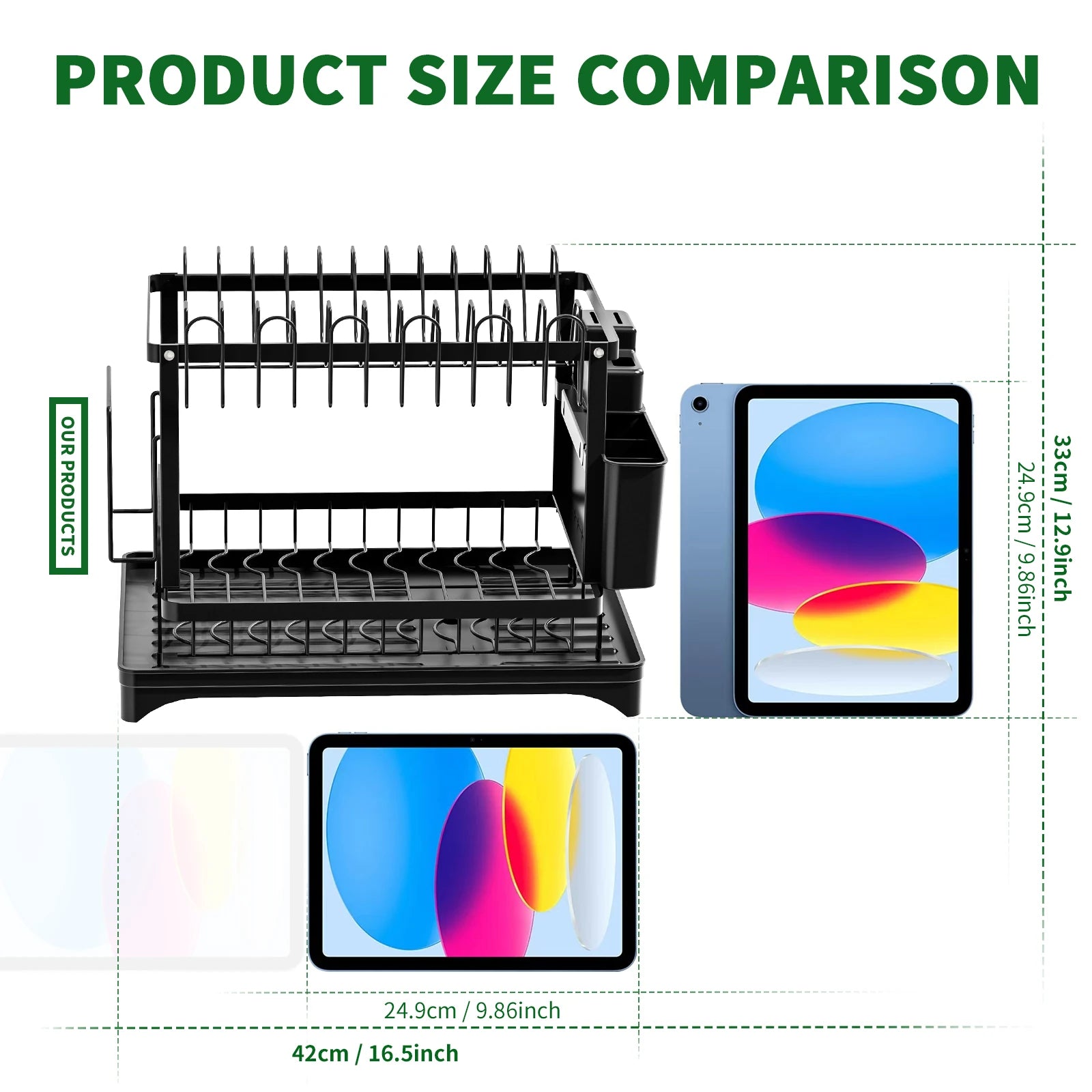 2 tier,dish drying rack,Cutlery rack with spout and draining tray,cutlery holder,cup holder,kitchen countertop storage rack
