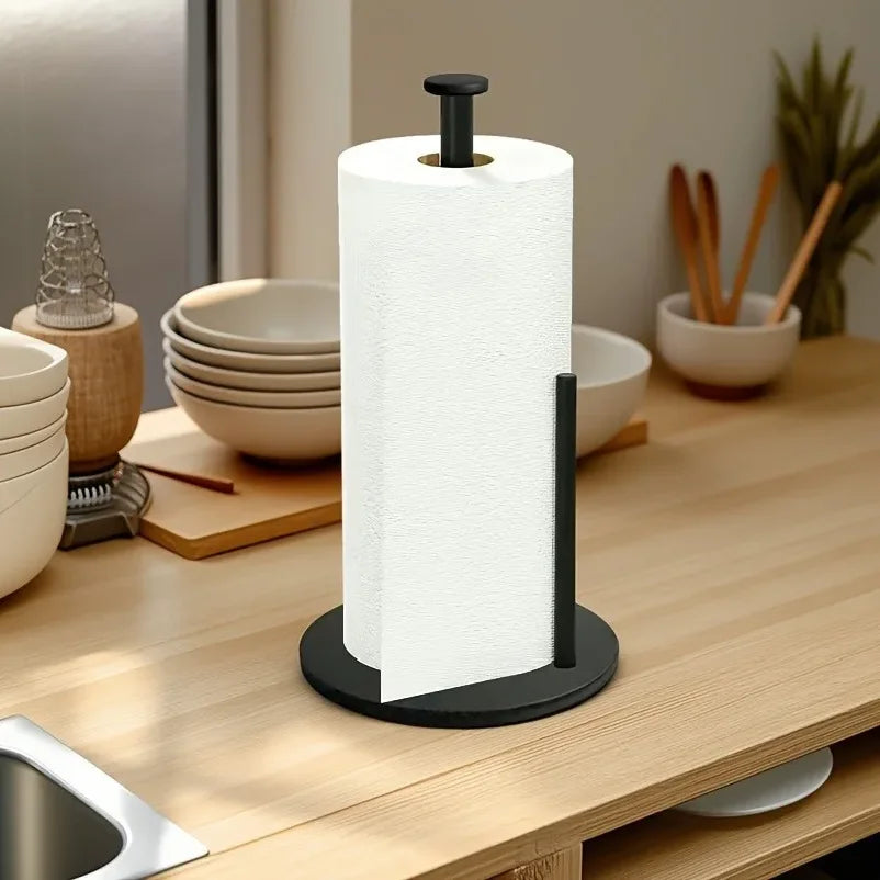 Stainless Steel Paper Towel Holder with Weighted Base, Heavy-Duty Kitchen Roll Dispenser, Countertop Organizer Space-Saving for