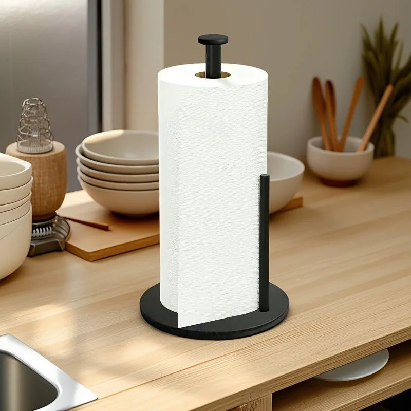 Stainless Steel Paper Towel Holder with Weighted Base, Heavy-Duty Kitchen Roll Dispenser, Countertop Organizer Space-Saving for