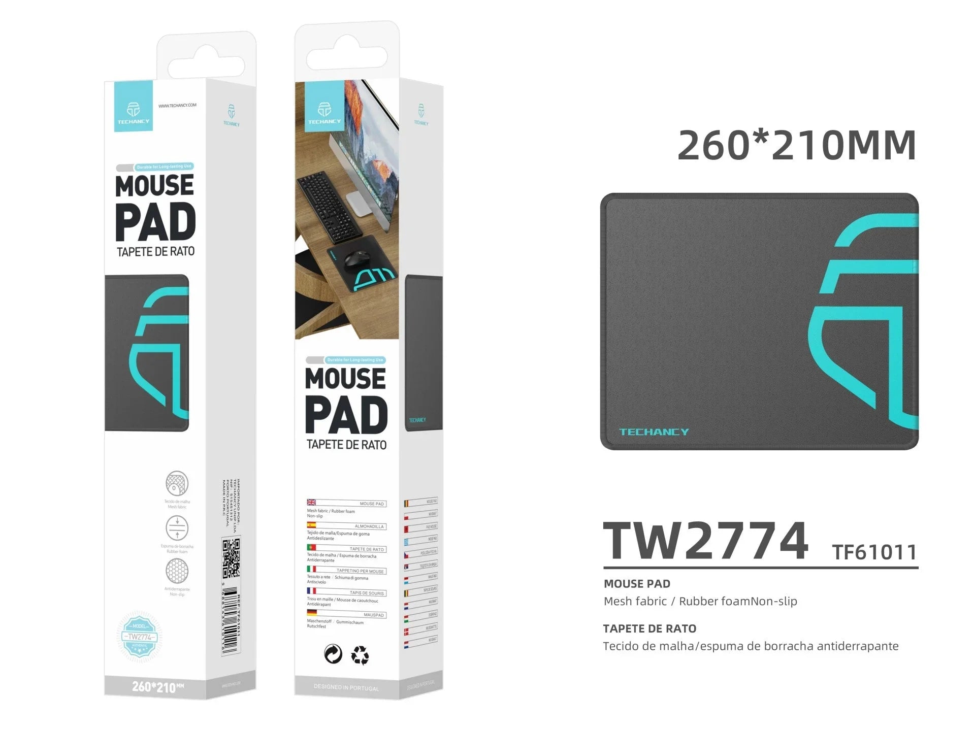 Tapete para rato Techancy 21*26 cm, TW2774, borracha antiderrapante, adequado para jogos de PC, preto