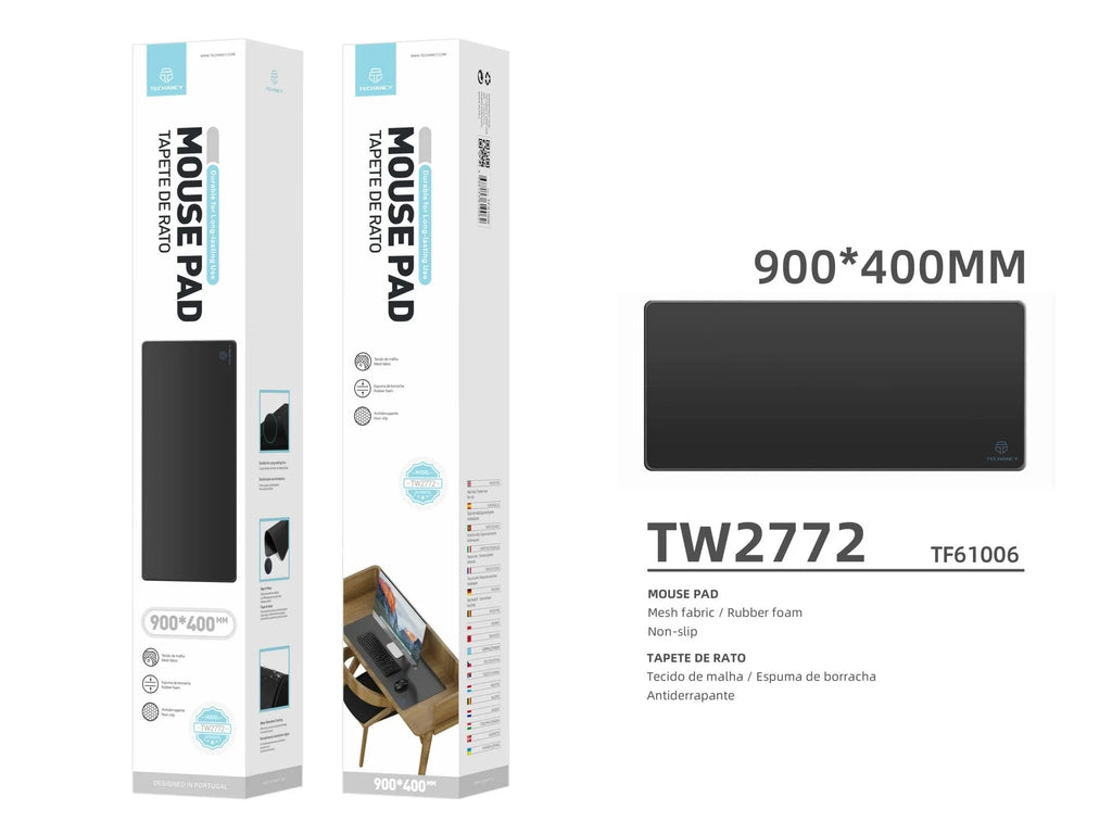 Tapete para rato Techancy 40 x 90 cm, TW2772, borracha antiderrapante, adequado para jogos de PC, preto