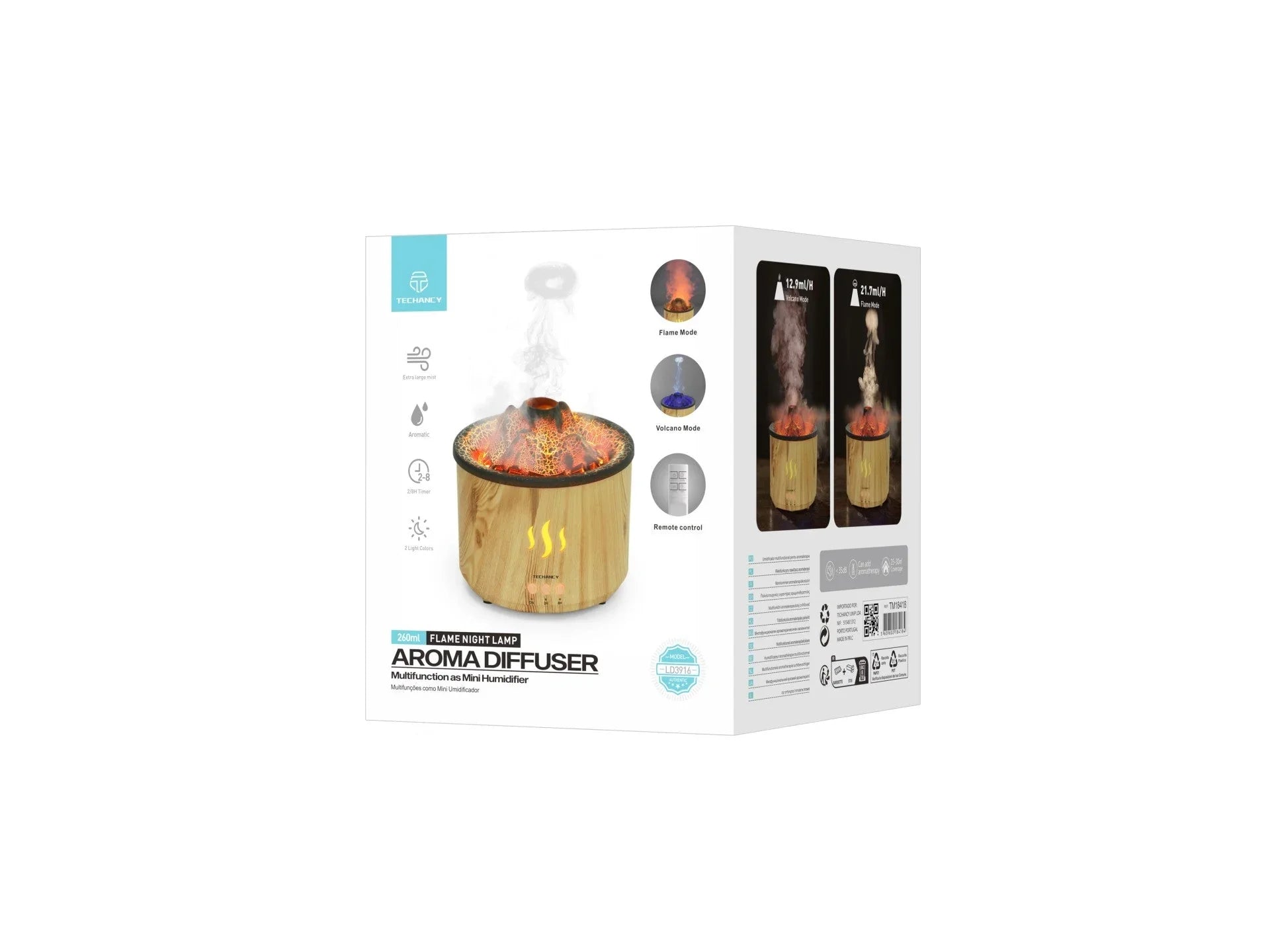 Techancy Humidificador De Aromas Com Controlo Remoto LD3916, Design Com Textura De Madeira Falsa Para Sala De Estar/Quarto